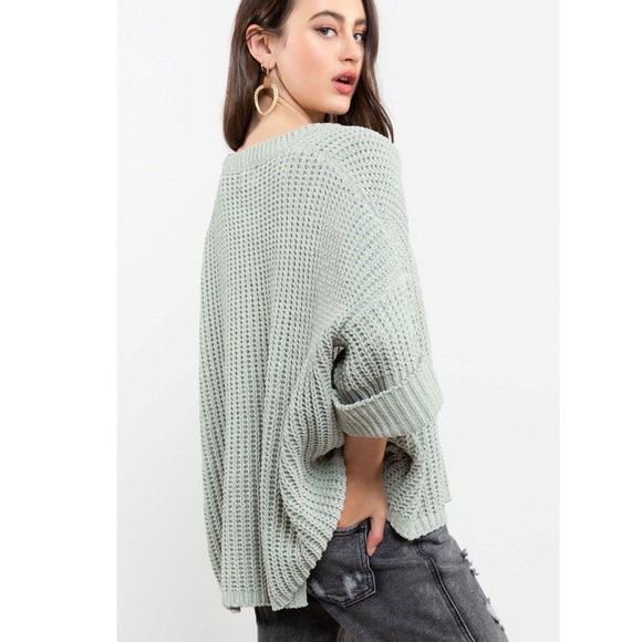 Pocket Chenille Pullover Sage sweater top - Picture 3 of 8